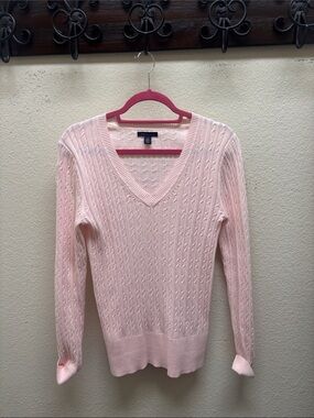 Tommy Hilfiger Pale Pink V-Neck Cable Knit Sweater